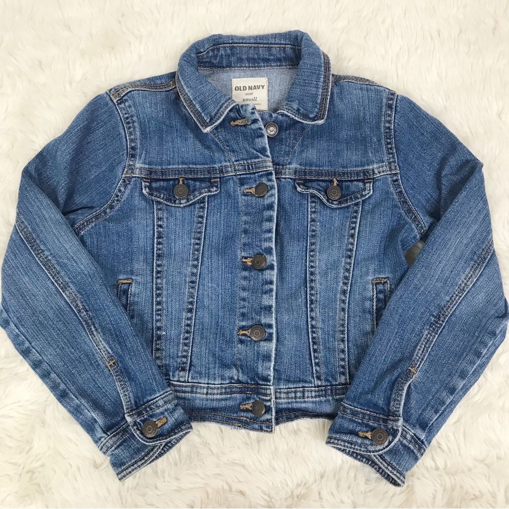 OLD NAVY Girls Button Front Blue Jean Denim Jacket Long Sleeve Size Small
